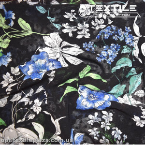 Шифон жаккард цветной 4074D265C2 Uragiri dott цветы бело-голубые, черный