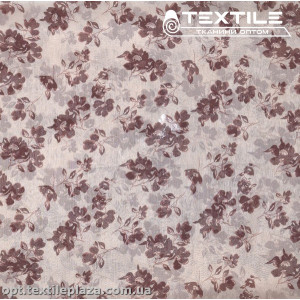 Шифон крэш цветной 4095D180C1 цветы коричневые, кремовый