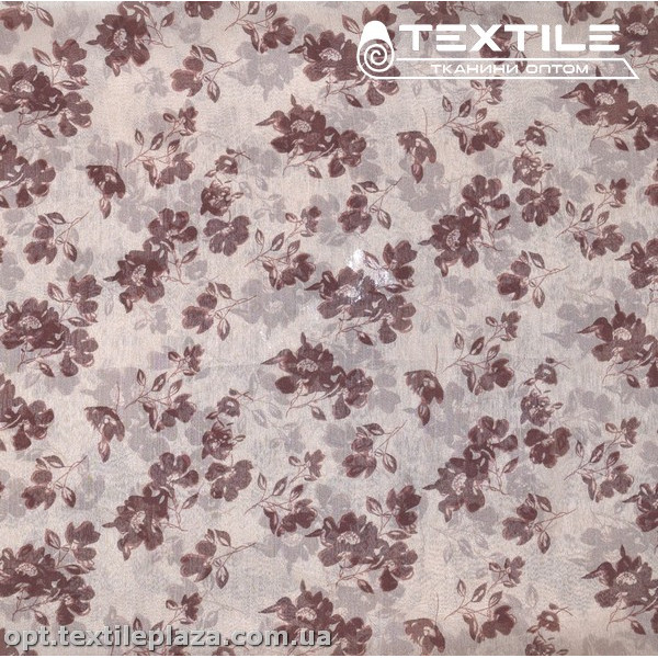 Шифон крэш цветной 4095D180C1 цветы коричневые, кремовый