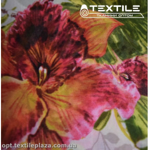 Шифон цветной 3889D68C1 цветы красно-медовые, белый