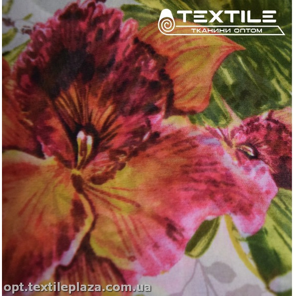 Шифон цветной 3889D68C1 цветы красно-медовые, белый