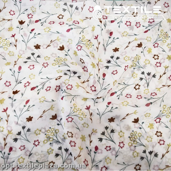 Шифон цветной 4019D4C3 цветы коричневые, белый