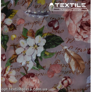 Шифон цветной 3889D783C3 цветы бежевые, фрезовый