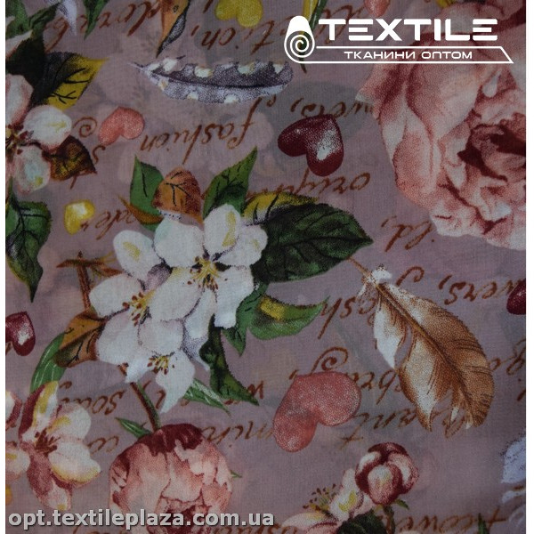 Шифон цветной 3889D783C3 цветы бежевые, фрезовый