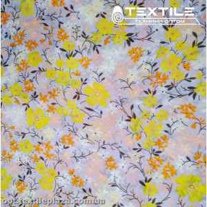 Шифон цветной 4059D15C1 цветы розово-желтые, нежно-сиреневый