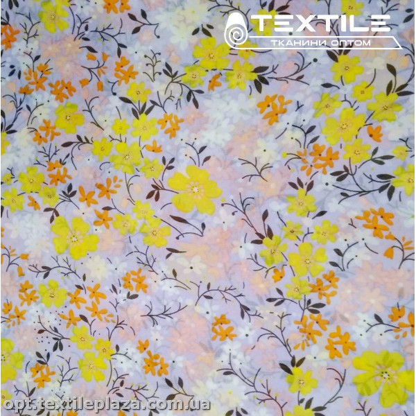 Шифон цветной 4059D15C1 цветы розово-желтые, нежно-сиреневый