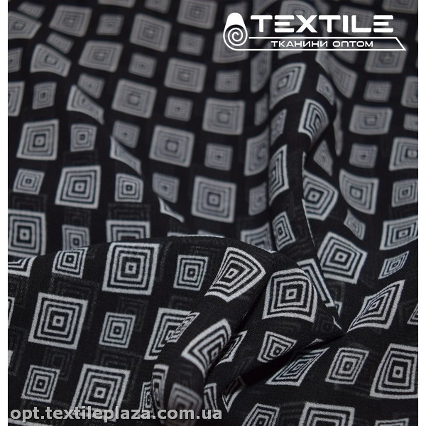 Шифон цветной 3808D17C2 квадраты белые, черный