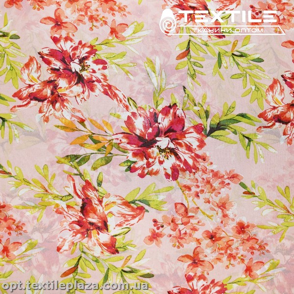 Шифон цветной 4081D263C3 цветы красные, розовый