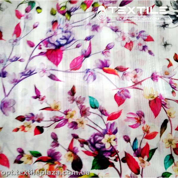 Шифон люрекс цветной 3806D3C1 цветы красные, белый