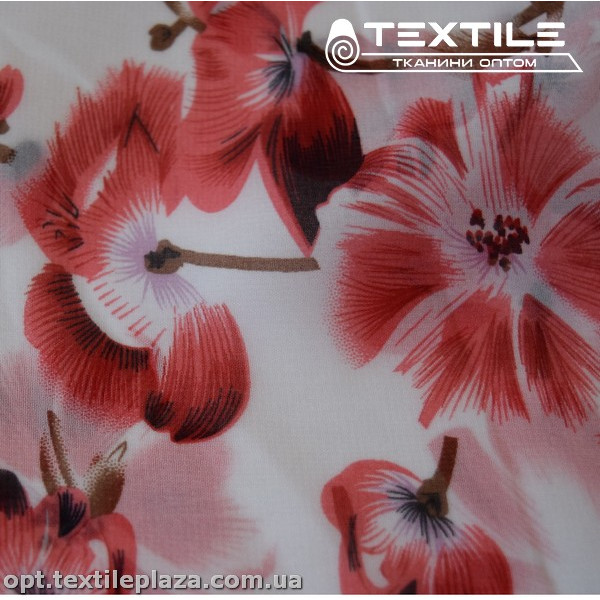 Шифон цветной 3889D526C7 цветы красные, белый