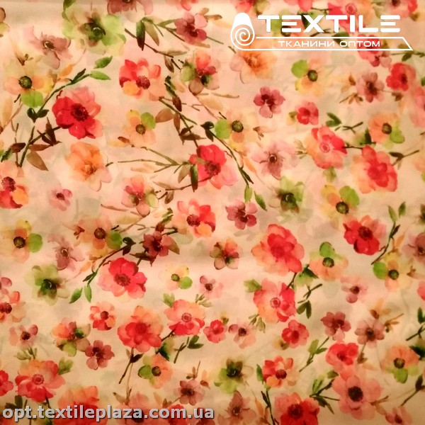 Шифон цветной 3808D14C1 цветы красные, белый