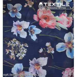 Шифон цветной 3809D11C1 цветы розово-голубые, синий