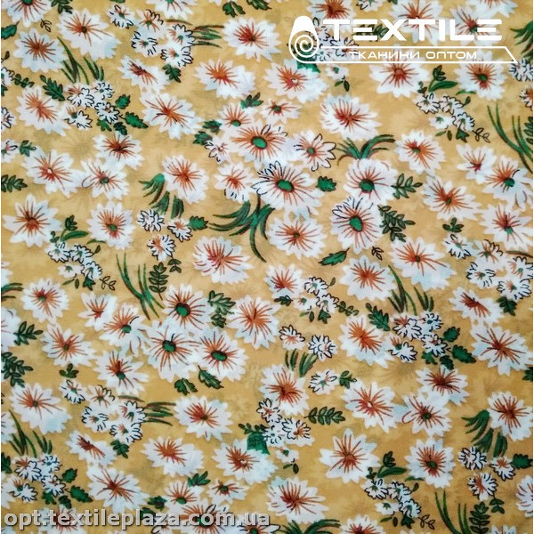 Шифон цветной 4059D9C4 цветы белые, бежевый