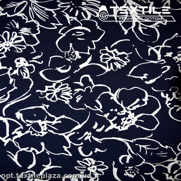 Креп шифон цветной 3524D5C1 цветы белые, синий