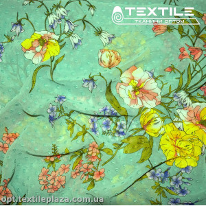 Шифон жаккард цветной 4074D264C1 Uragiri dott цветы желтые, фисташковый