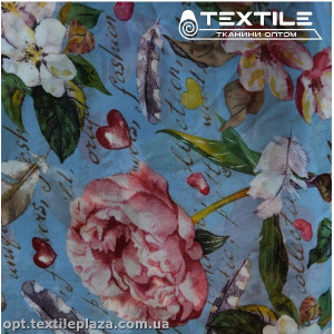 Шифон цветной 3889D783C2 цветы розовые, голубой