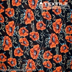 Шифон цветной 3539D13C2 цветы красные, черный