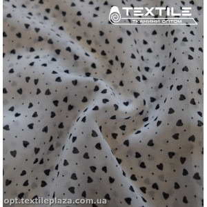 Шифон цветной 3808D2C1 сердечки черные, белый