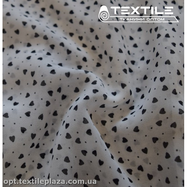 Шифон цветной 3808D2C1 сердечки черные, белый