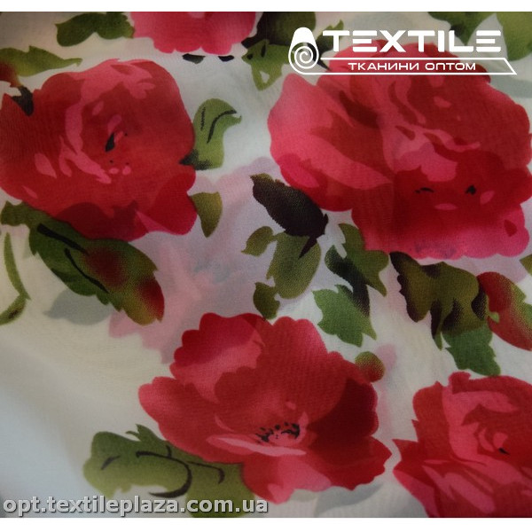 Шифон цветной 3889D571C6 цветы красные, белый