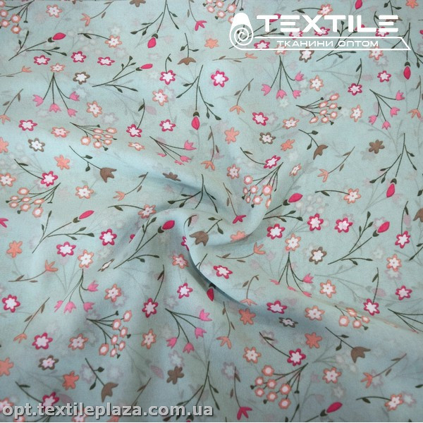 Шифон цветной 4019D4C5 цветы розовые, мятный