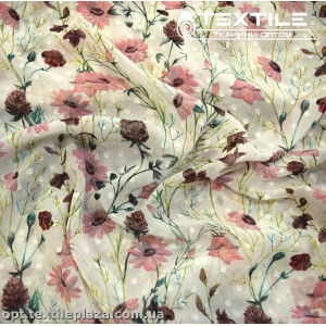 Шифон жаккард цветной 4074D268C1 Uragiri dott цветы таупово-розовые, молочный