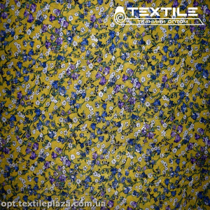 Шифон цветной 3594D2C1 цветы бело-голубые, горчичный