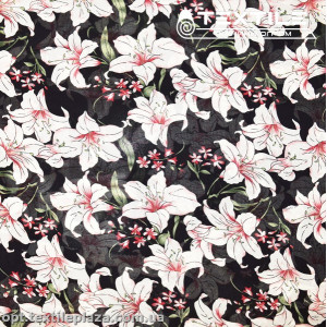 Шифон цветной 4081D281C1 цветы белые, черный