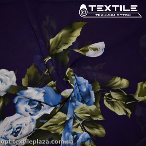 Шифон цветной 3539D15C3 цветы голубые, темно-синий
