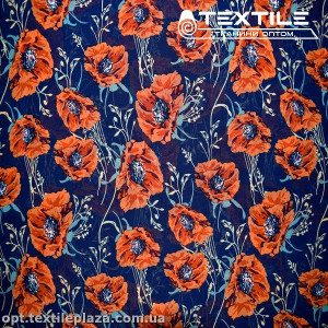 Шифон цветной 3539D13C1 цветы красные, темно-синий