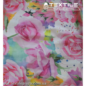 Шифон цветной 3822D2C1 цветы розовые, белый