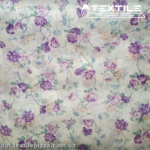 Шифон люрекс цветной 3928D1C1 цветы фиолетовые, белый