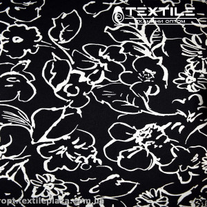 Креп шифон цветной 3524D5C2 цветы белые, черный