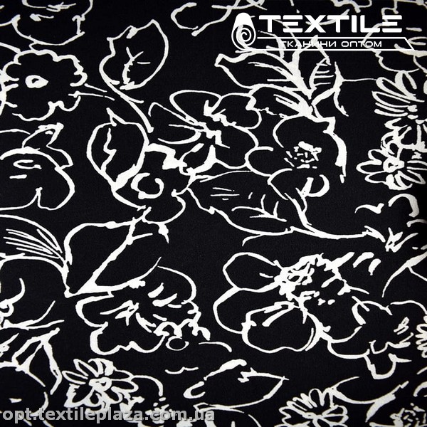 Креп шифон цветной 3524D5C2 цветы белые, черный