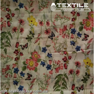 Шифон цветной 3166D7C1 Dobby цветы розово-синие, молочный