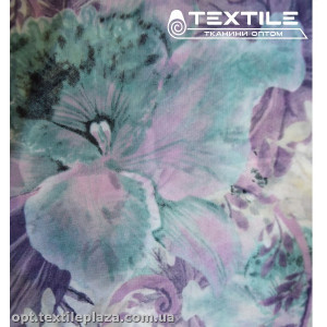 Шифон цветной 3889D68C3 цветы мятно-сиреневые, белый