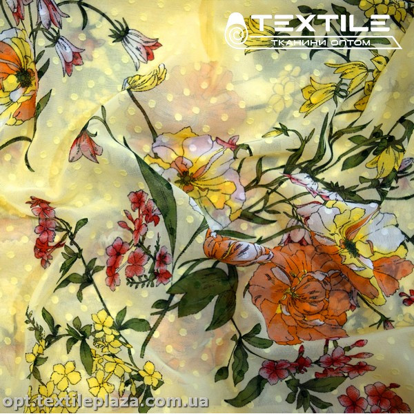 Шифон жаккард цветной 4074D264C2 Uragiri dott цветы оранжевые, желтый