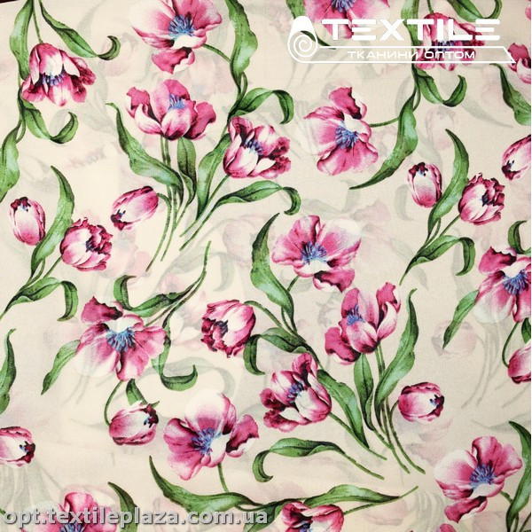 Шифон цветной 4081D414C1 цветы розовые, пудровый