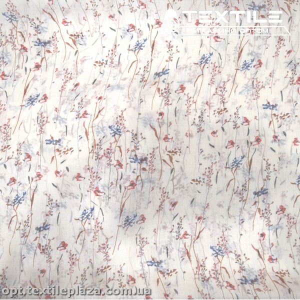 Шифон крэш цветной 4095D185C1 цветы голубые, молочный