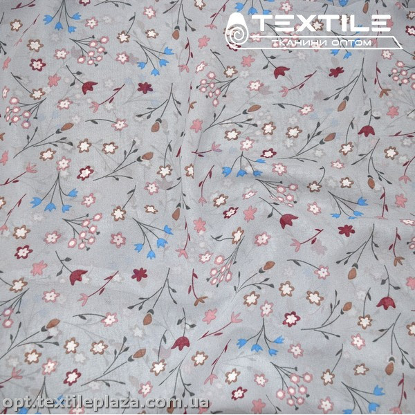 Шифон цветной 4019D4C6 цветы голубые, серый