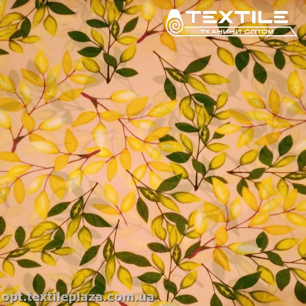 Шифон цветной 4059D11C1 листья горчично-оливковые, розовый