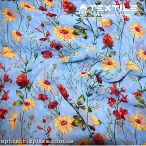 Шифон жаккард цветной 4074D268C3 Uragiri dott цветы красно-желтые, васильковый