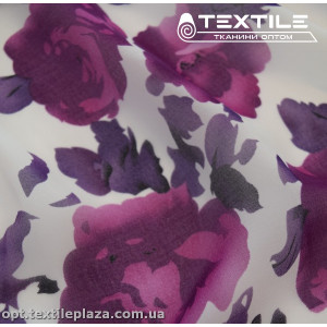 Шифон цветной 3889D571C18 цветы темно-фиолетовые, белый