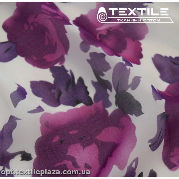 Шифон цветной 3889D571C18 цветы темно-фиолетовые, белый