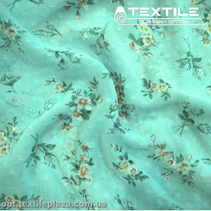 Шифон жаккард цветной 4074D276C2 Uragiri dott цветы мятные, бирюзовый
