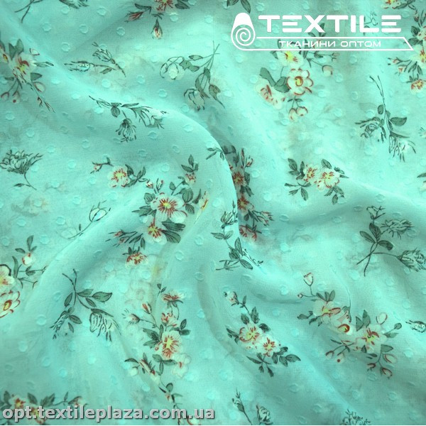 Шифон жаккард цветной 4074D276C2 Uragiri dott цветы мятные, бирюзовый