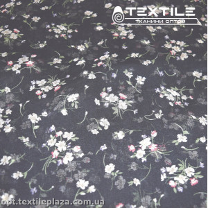 Шифон крэш цветной 4095D46C1 цветы белые, темно-синий