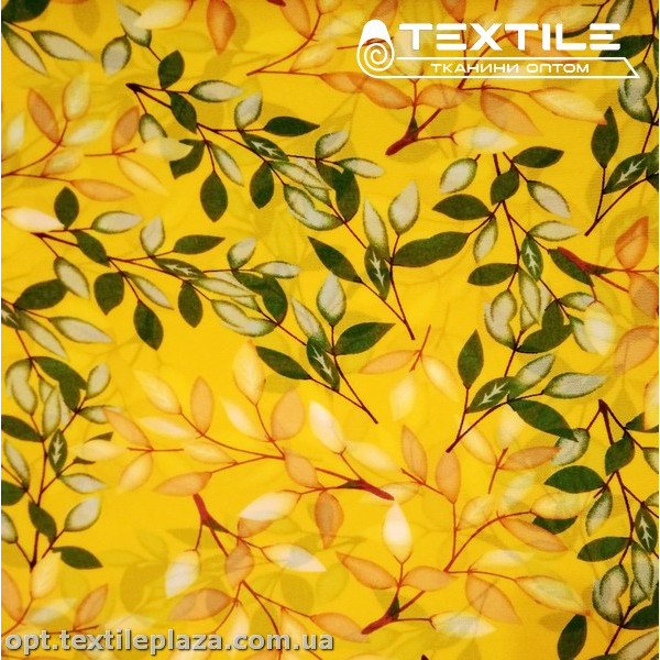 Шифон цветной 4059D11C2 листья бежево-оливковые, желтый
