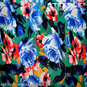 Шифон цветной 3539D18C1 цветы голубые, зеленый