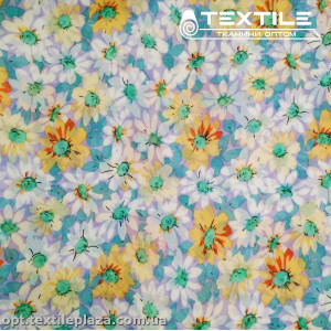 Шифон цветной 4059D2C2 цветы бело-желтые, сиреневый